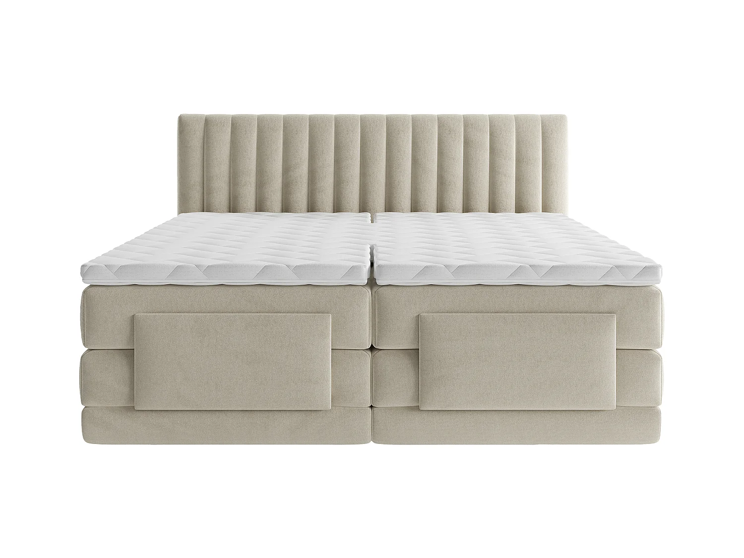 Complete set boxspringbed met hoofdbord met verticale stiksels + elektrische relaxbedbodems + matras + dekmatras - 2 x 80 x 200 cm - Velours - Beige - DONSI van PALACIO
