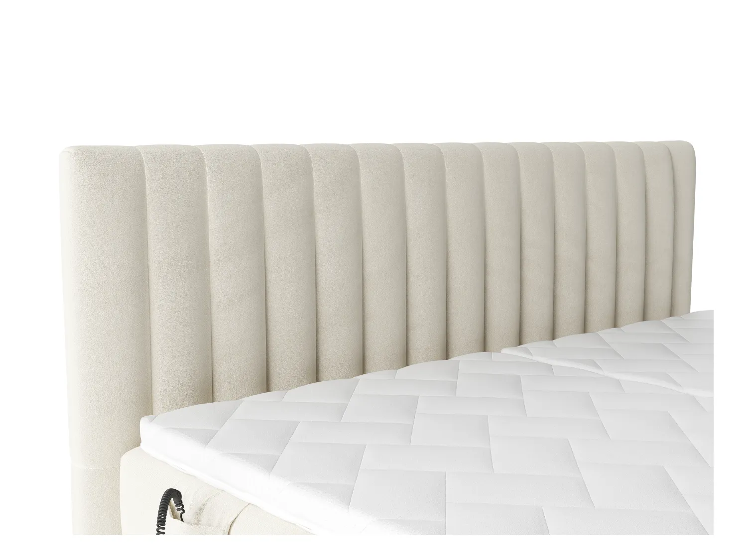 Ensemble complet boxspring tête de lit coutures verticales + sommiers relaxation électrique + matelas + surmatelas - 2 x 80 x 200 cm - Velours - Beige - DONISI de PALACIO