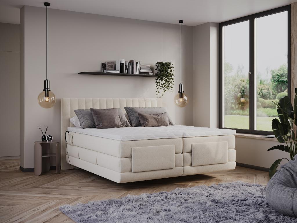 Boxspringbett mit vertikalen Ziernähten am Kopfteil + elektrischem Unterges günstig online kaufen