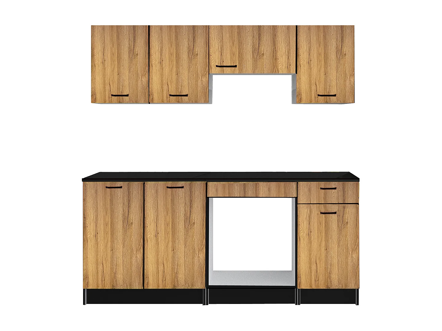 Komplet køkken - Med arbejdsbord 180 cm - Naturligt og Sort - TRATTORIA