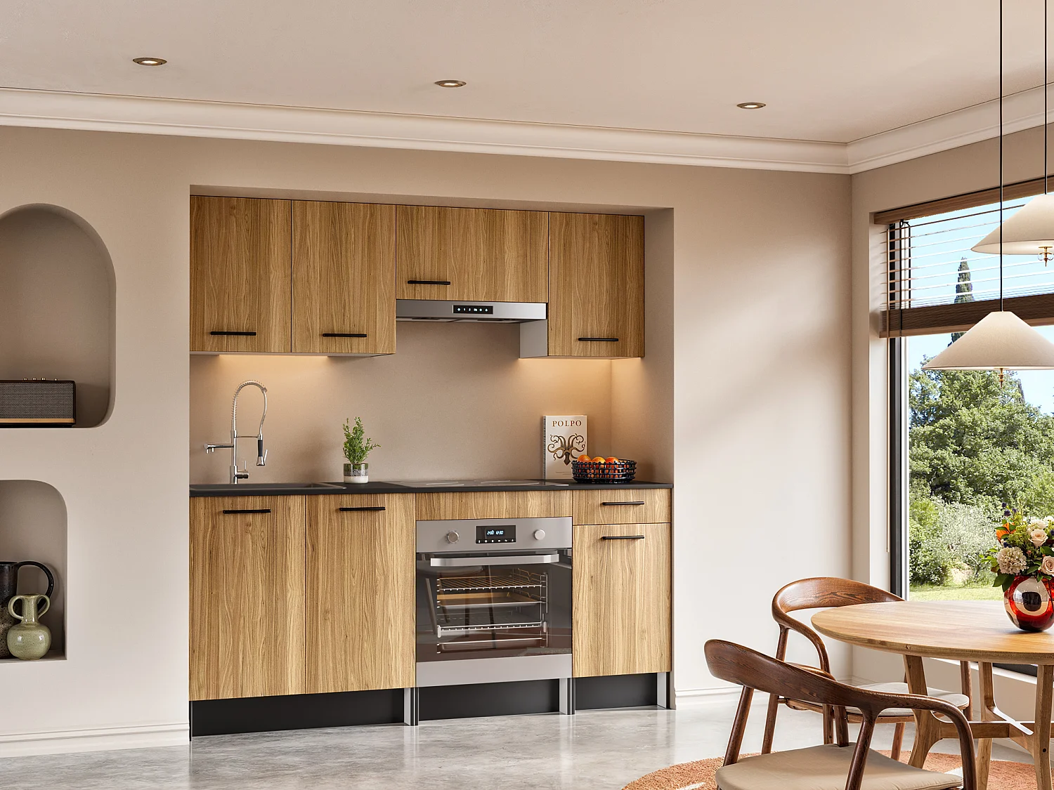 Cuisine complète - Avec plan de travail 180 cm - Naturel et Noir - TRATTORIA