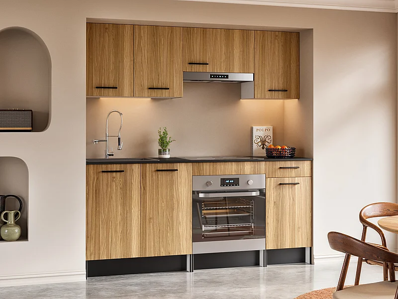 Cuisine complète - Avec plan de travail 180 cm - Naturel et Noir - TRATTORIA