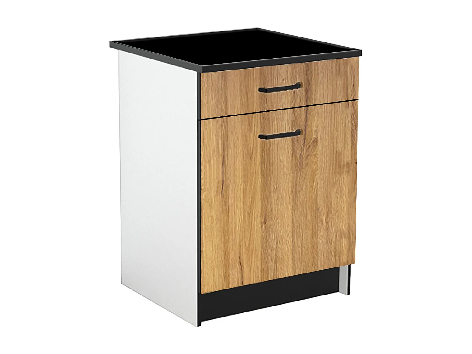 Contenitore da cucina 1 mobile basso e 1 mobile alto 2 ante e 1 cassetto Naturale e Nero - TRATTORIA