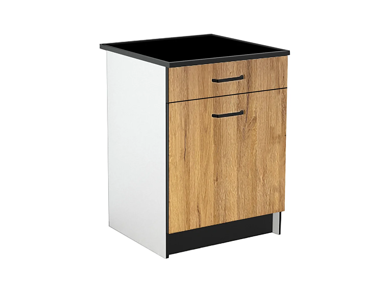 Muebles de cocina - 1 mueble bajo y 1 mueble alto - 2 puertas y 1 cajón - Natural y negro - TRATTORIA