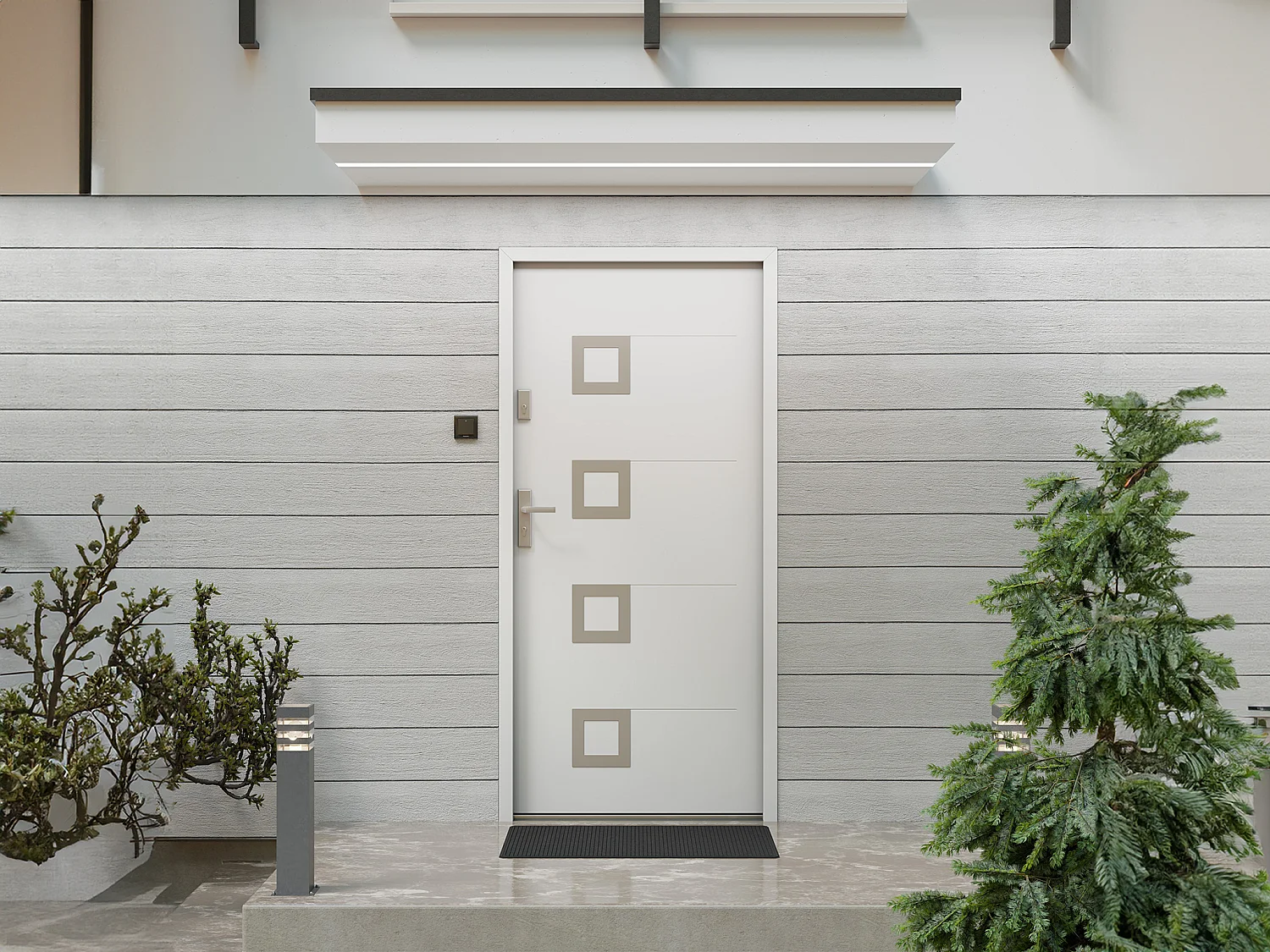 Voordeur van vol staal en inox H207 x L100 cm wit - duwt rechts open - TIFANA