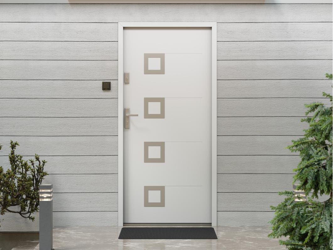 Porta d'ingresso H207 x L100 cm in Acciaio massiccio e inox Bianco apertura a destra - TIFANA