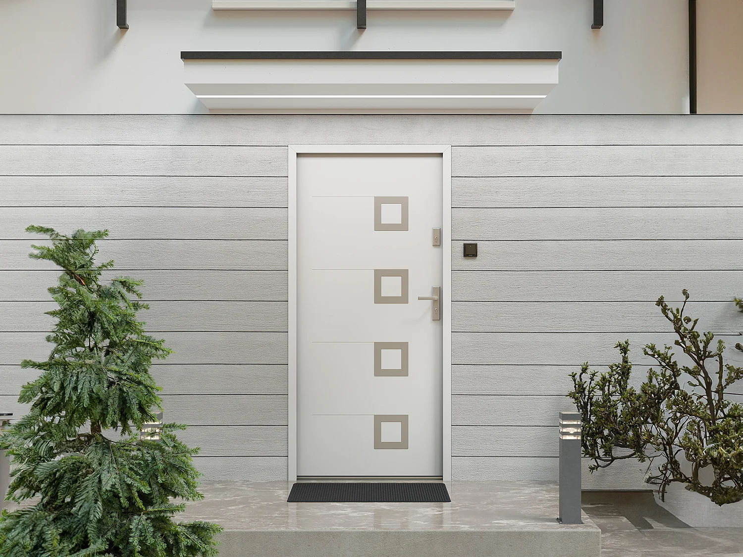 Porte d'entrée en acier pleine et inox H207 x L100 cm blanc - poussant gauche - TIFANA