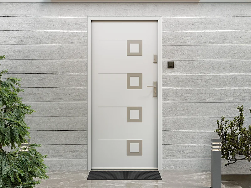 Porte d'entrée en acier pleine et inox H207 x L100 cm blanc - poussant gauche - TIFANA