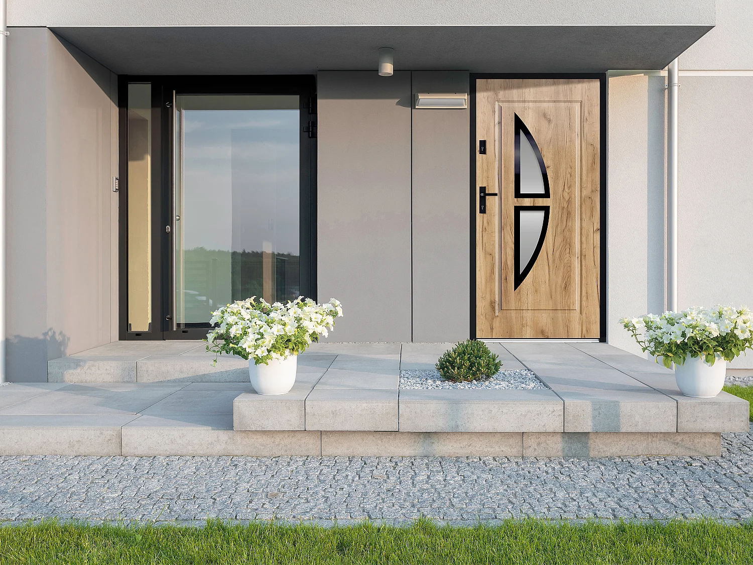 Voordeur in staal met glas H207 x L100 cm eikenlook - rechts binnendraaiend - COVAS