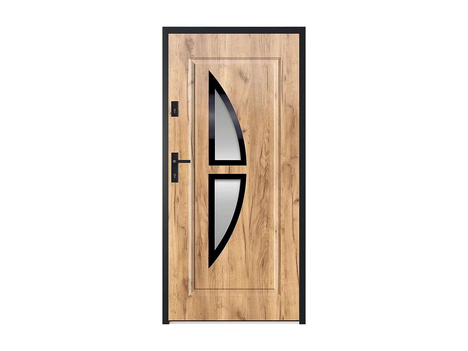 Drzwi zewnętrzne z szybą ze stali nierdzewnej wys. 207 x szer. 100 cm efekt dębu - lewe otwierane do wewnątrz - COVAS