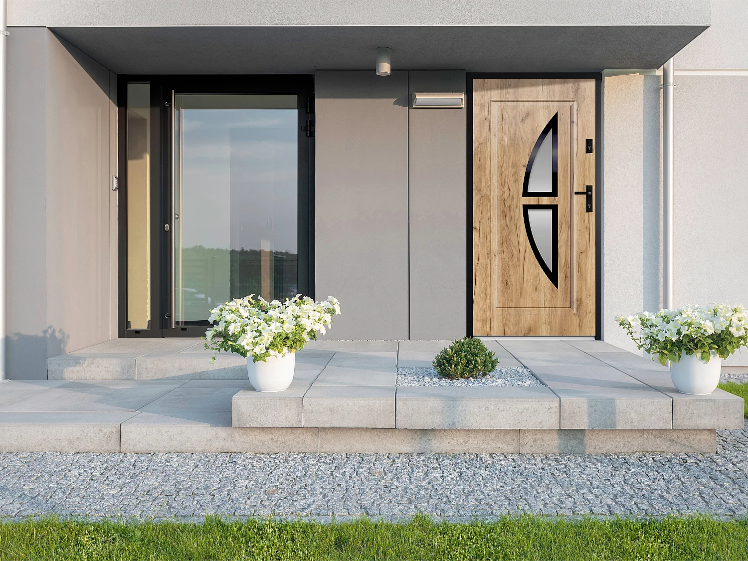 Porte d'entrée en acier vitrée et  inox H207 x L100 cm effet chêne - poussant gauche - COVAS