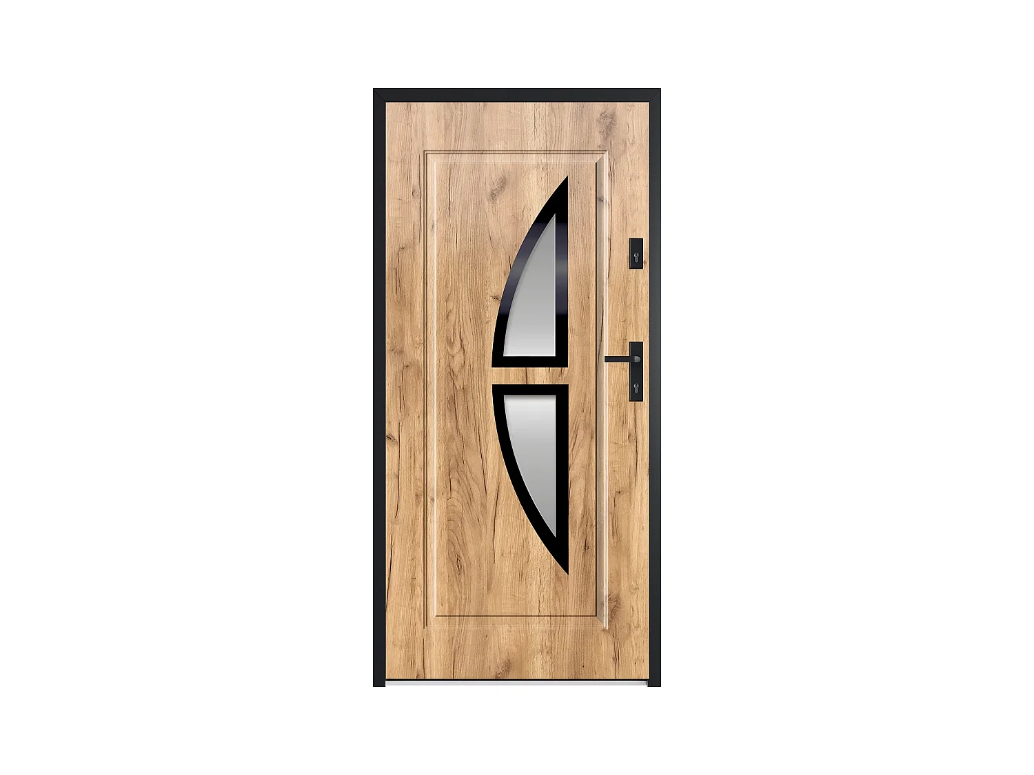Drzwi zewnętrzne z szybą ze stali nierdzewnej wys. 207 x szer. 100 cm efekt dębu - prawe otwierane do wewnątrz - COVAS