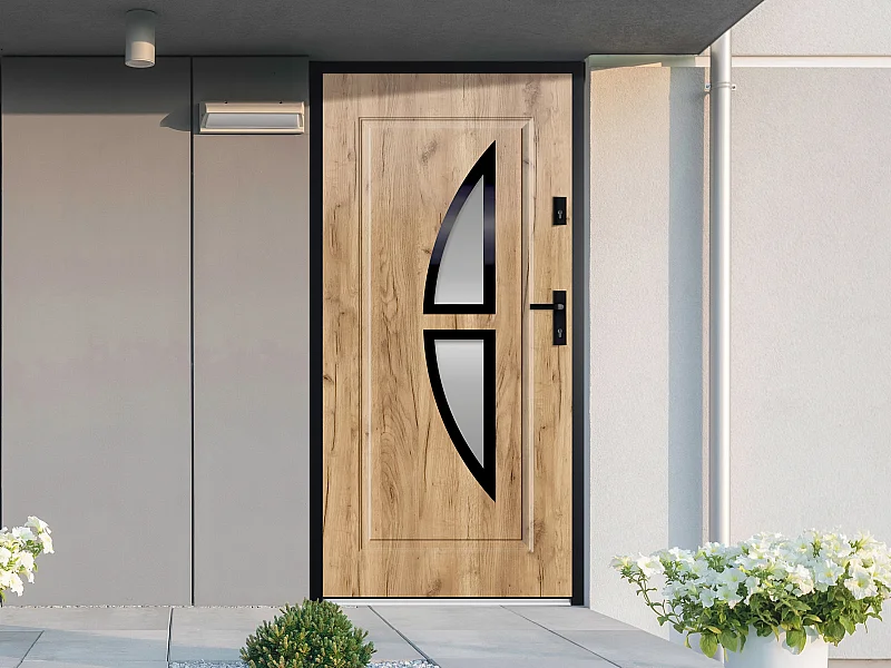 Porta d'ingresso H207 x L100 cm in Acciaio smaltato e Inox effetto rovere apertura verso sinistra - COVAS