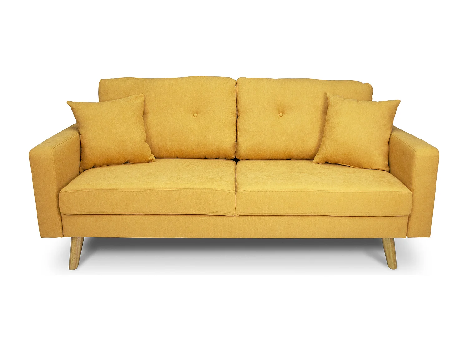 Divano 3 posti in tessuto vellutato giallo piedi in legno mod. Chloe