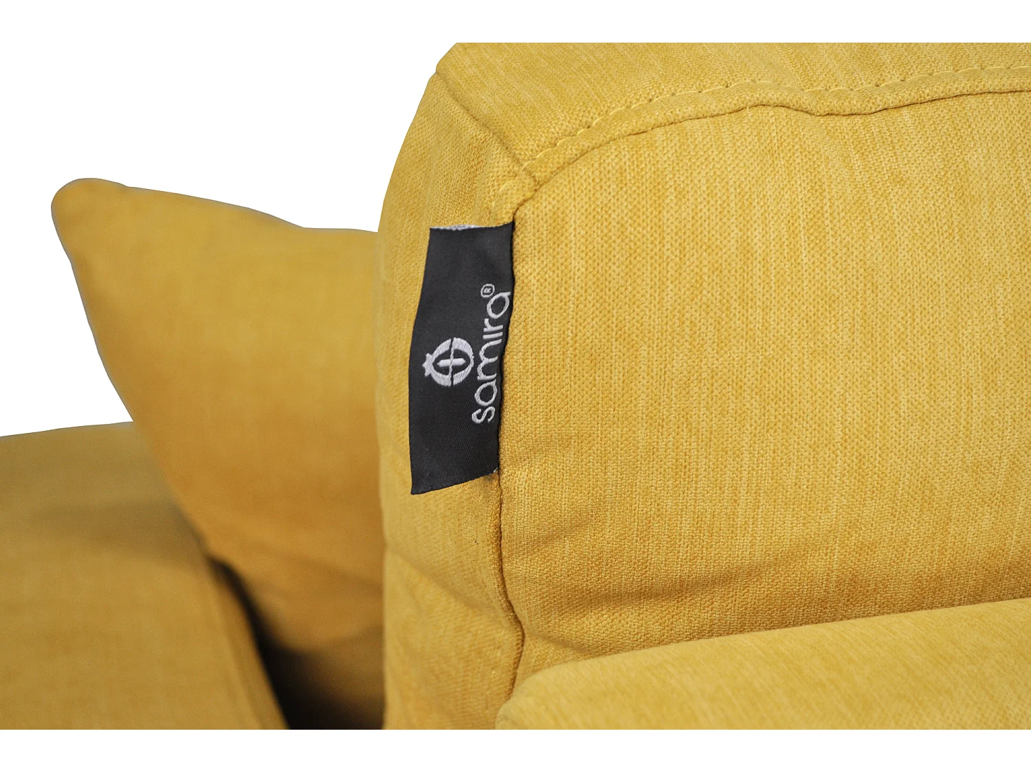 Divano 3 posti in tessuto vellutato giallo piedi in legno mod. Chloe