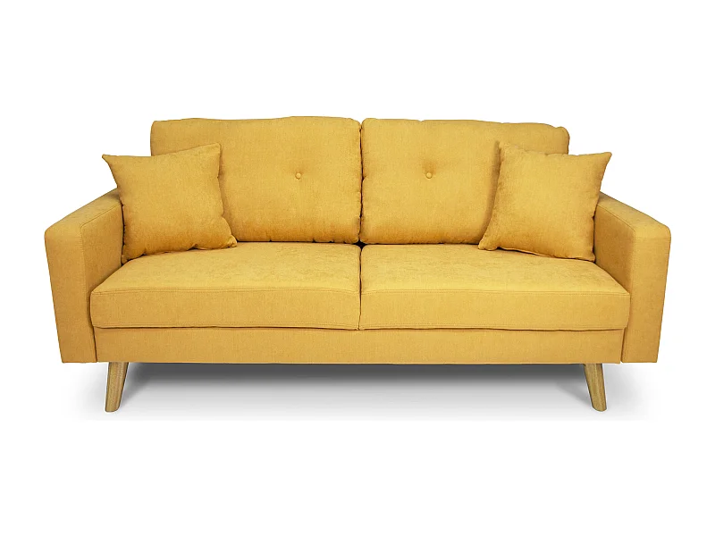 Divano 3 posti in tessuto vellutato giallo piedi in legno mod. Chloe