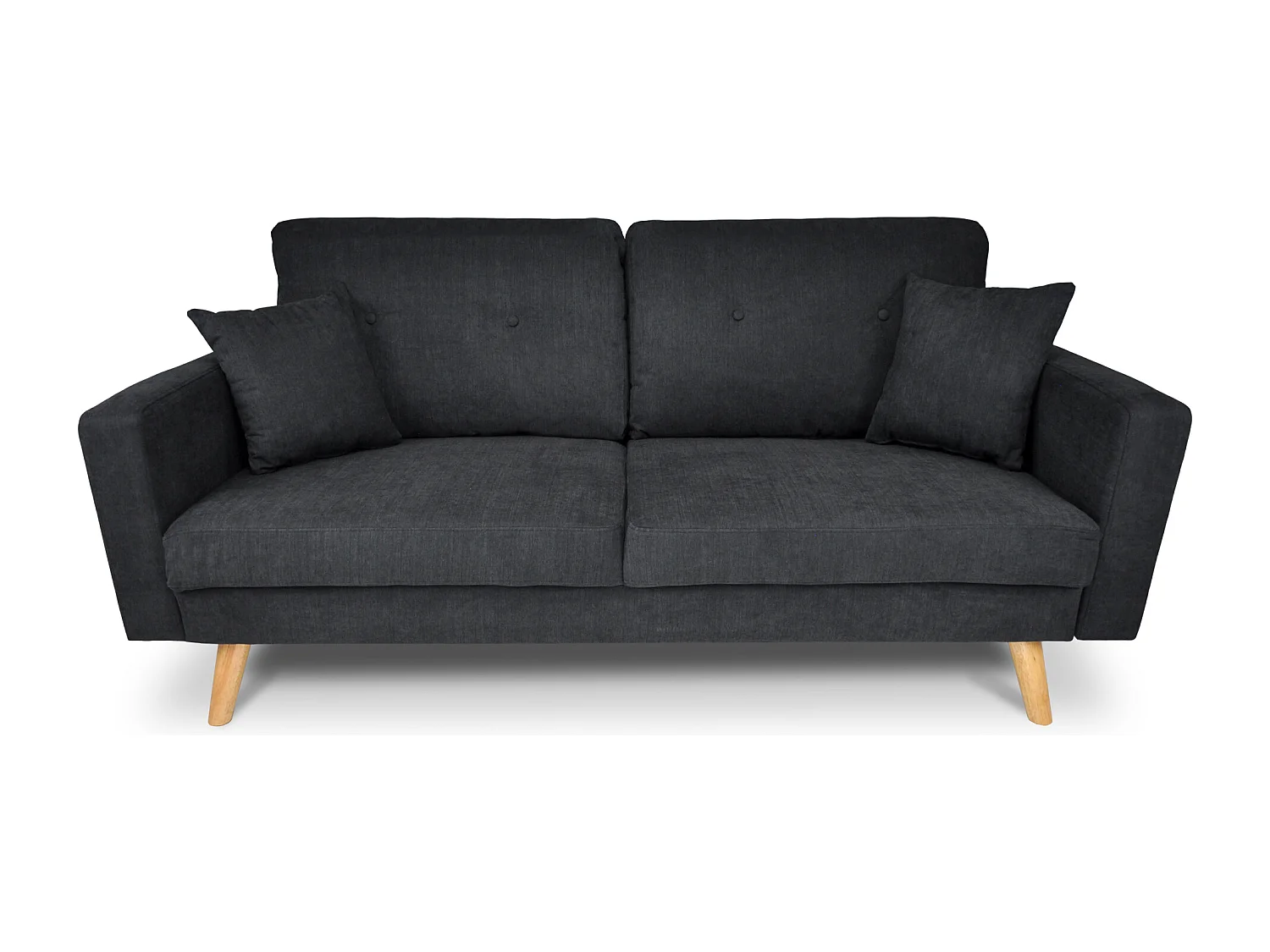 Divano 3 posti in tessuto vellutato nero piedi in legno mod. Chloe