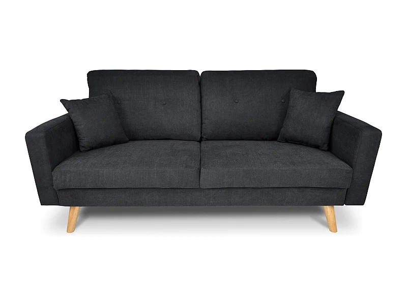 Divano 3 posti in tessuto vellutato nero piedi in legno mod. Chloe