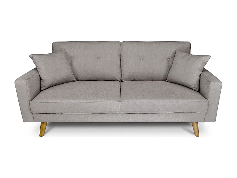 Divano 3 posti in tessuto vellutato tortora piedi in legno mod. Chloe