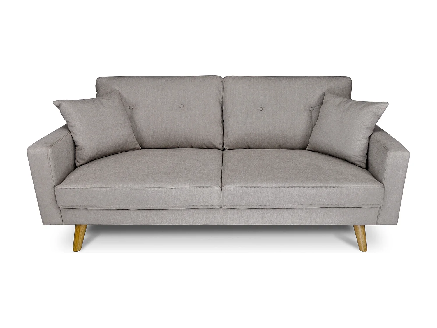 Divano 3 posti in tessuto vellutato tortora piedi in legno mod. Chloe