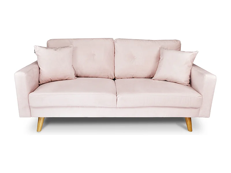Divano 3 posti in velluto rosa piedi in legno mod. Chloe