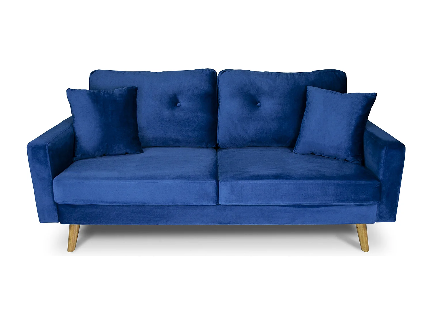 Divano 3 posti in velluto blu piedi in legno mod. Chloe