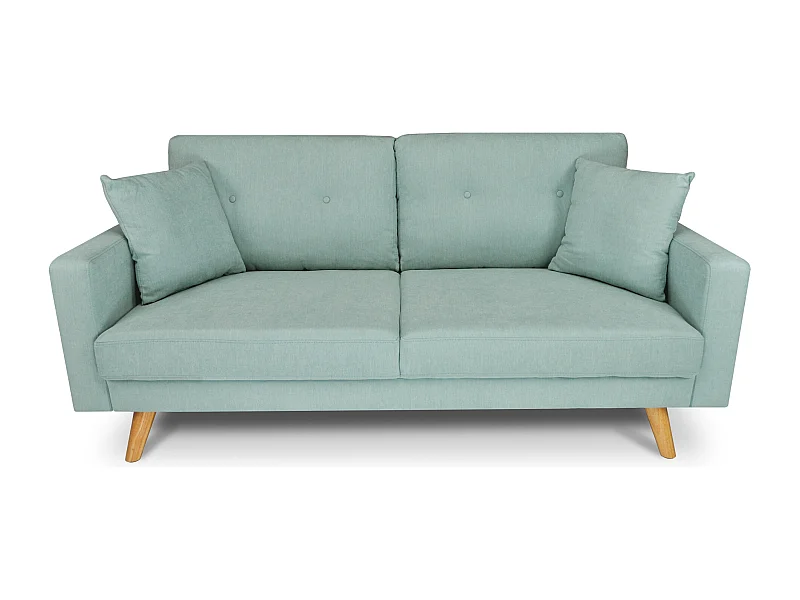 Divano 3 posti in tessuto vellutato verde Tiffany piedi in legno mod. Chloe