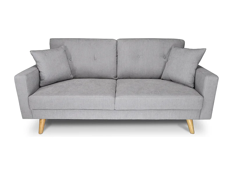 Divano 3 posti in tessuto vellutato grigio piedi in legno mod. Chloe