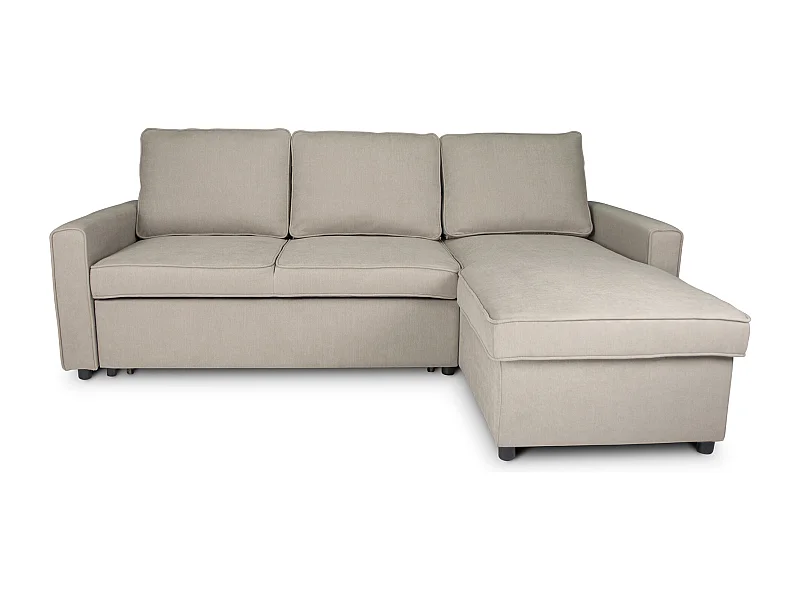 Divano letto angolare con contenitore, divano con chaise longue tortora mod. Kennedy