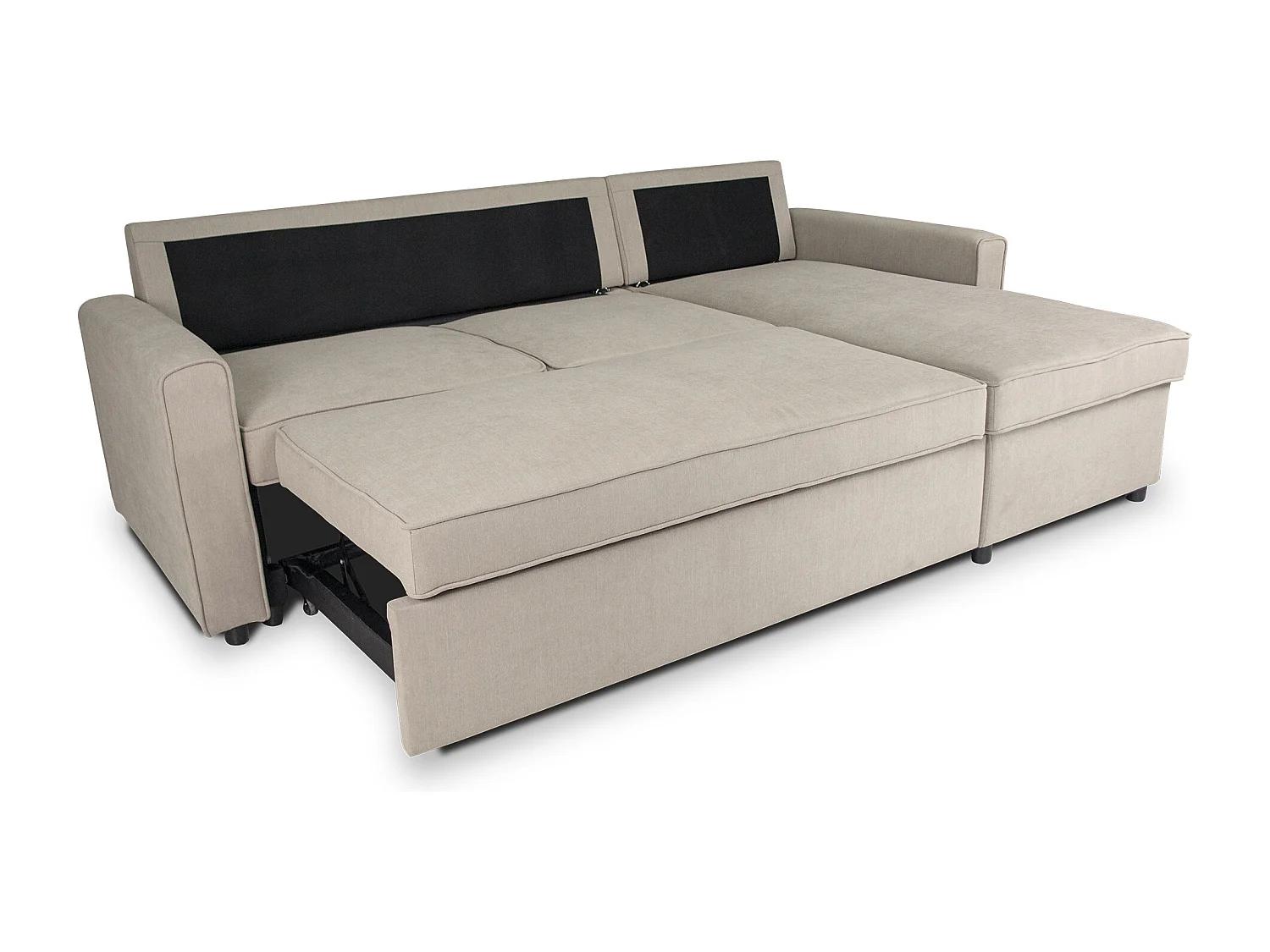 Divano letto angolare con contenitore, divano con chaise longue tortora mod. Kennedy