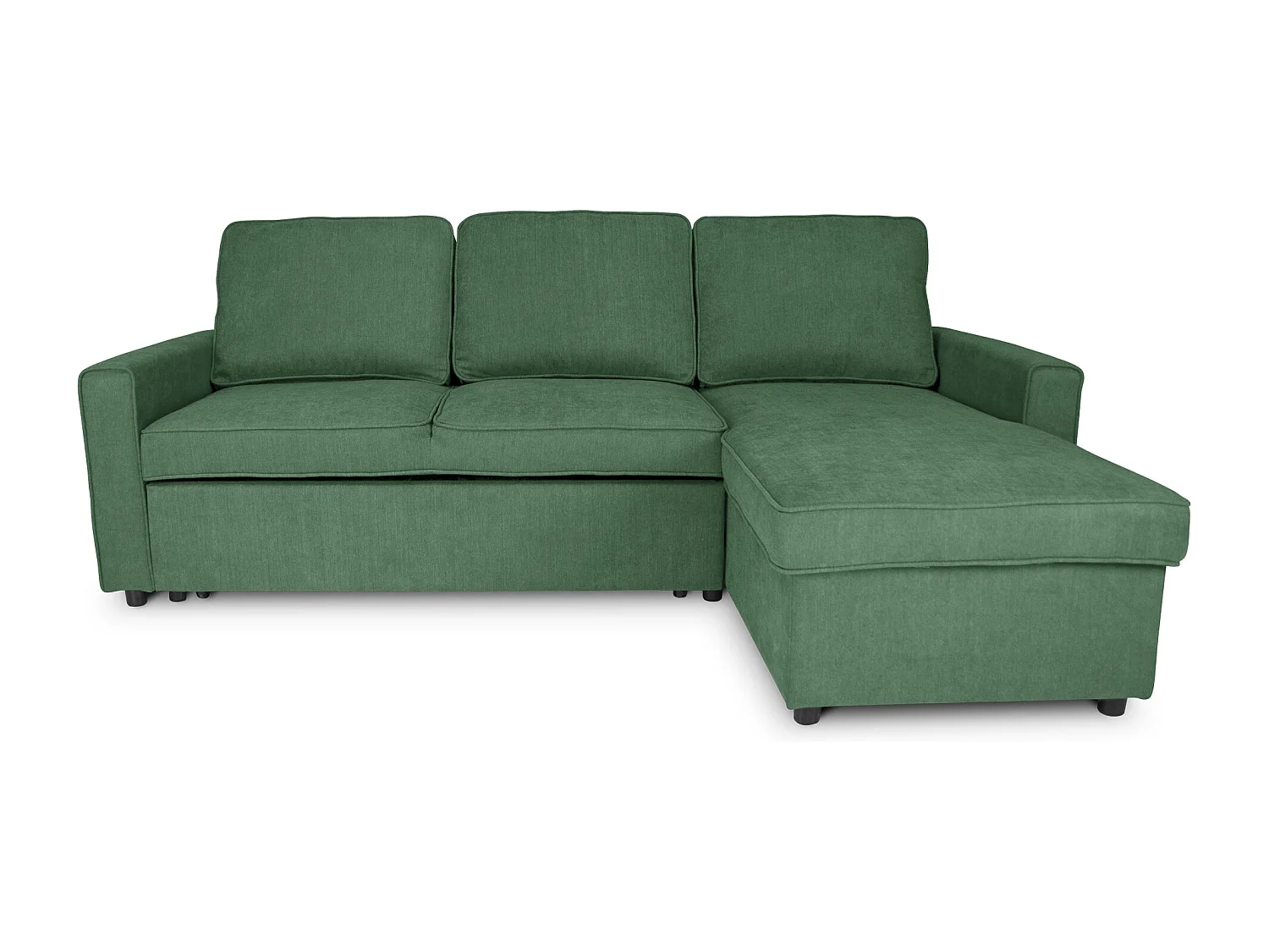 Divano letto angolare con contenitore, divano con chaise longue verde abete mod. Kennedy