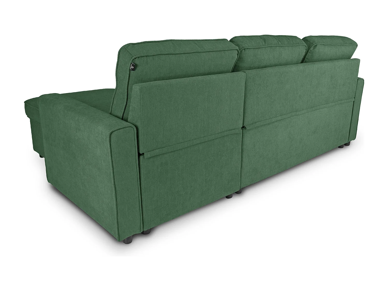 Divano letto angolare con contenitore, divano con chaise longue verde abete mod. Kennedy