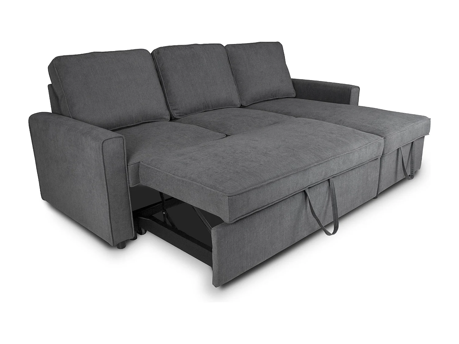 Divano letto angolare con contenitore, divano con chaise longue grigio scuro mod. Kennedy