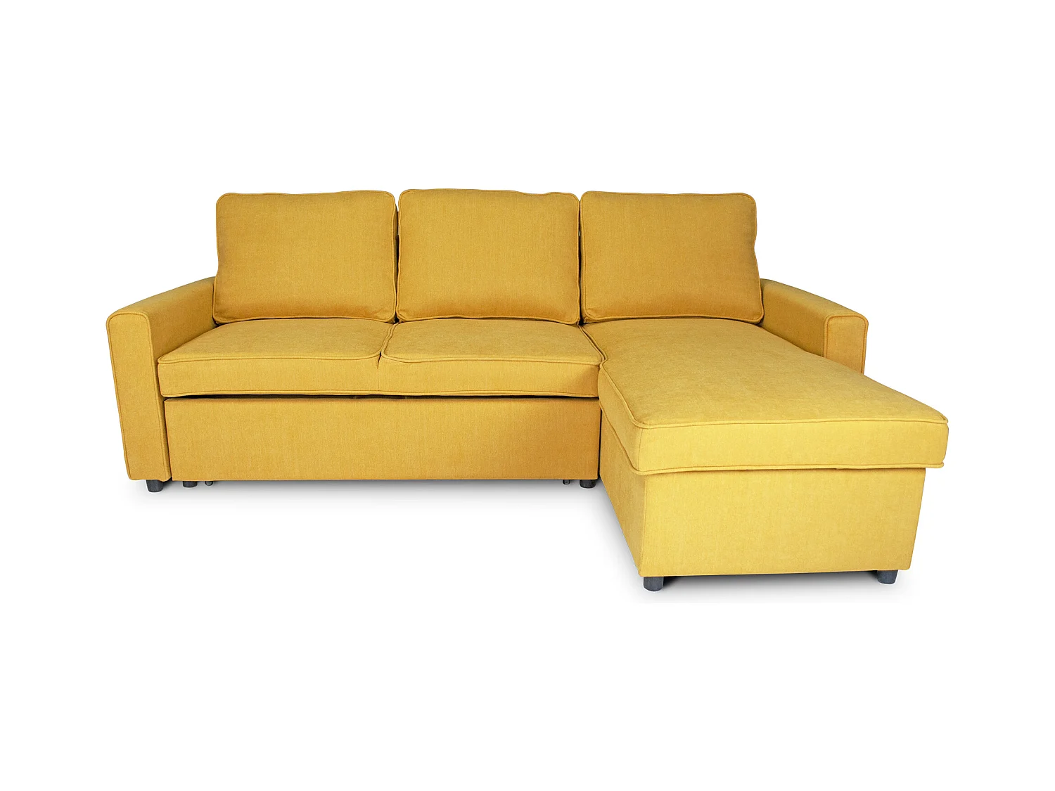 Divano letto angolare con contenitore, divano con chaise longue giallo mod. Kennedy