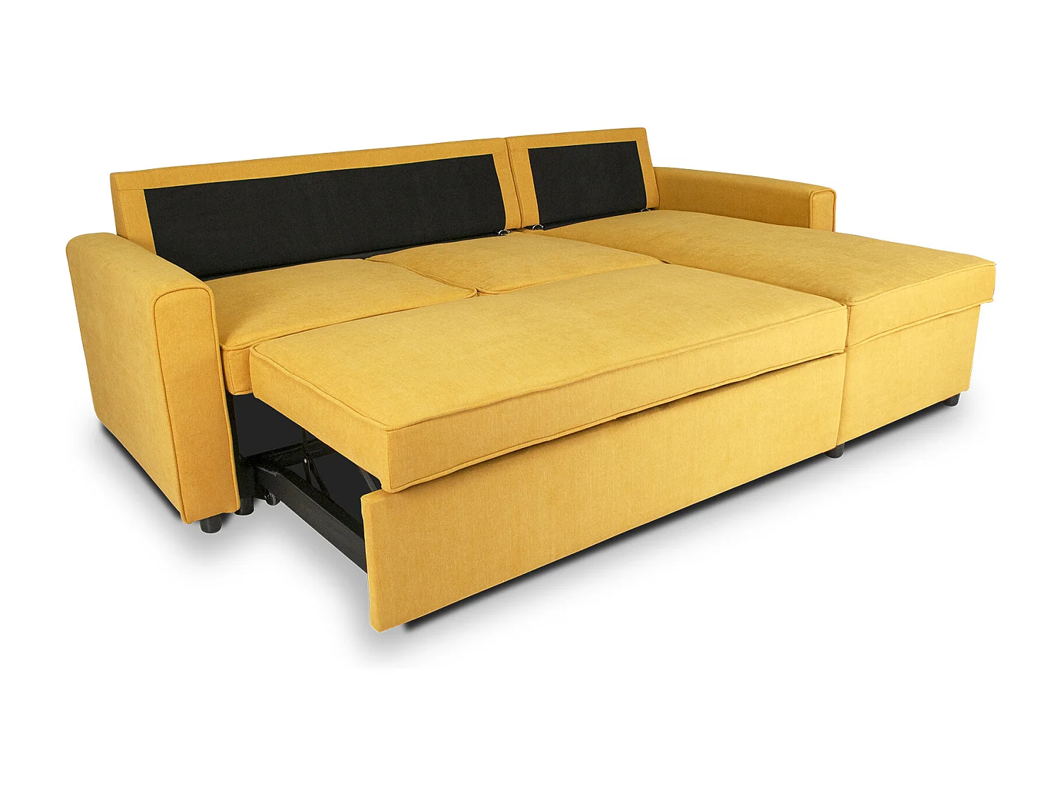Divano letto angolare con contenitore, divano con chaise longue giallo mod. Kennedy