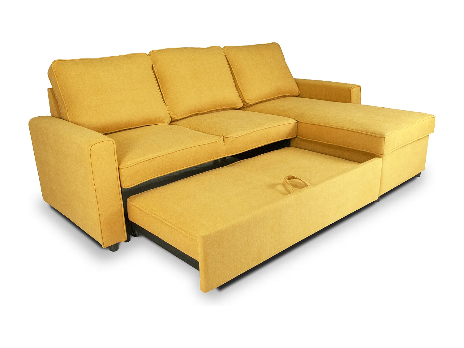 Divano letto angolare con contenitore, divano con chaise longue giallo mod. Kennedy