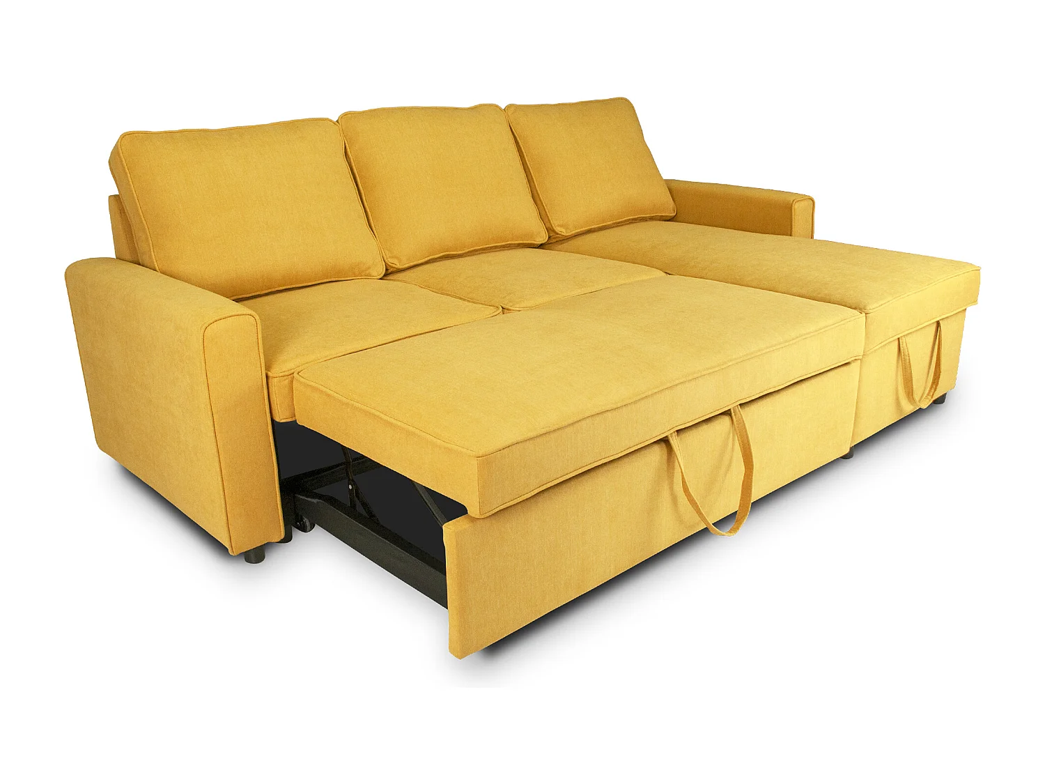 Divano letto angolare con contenitore, divano con chaise longue giallo mod. Kennedy