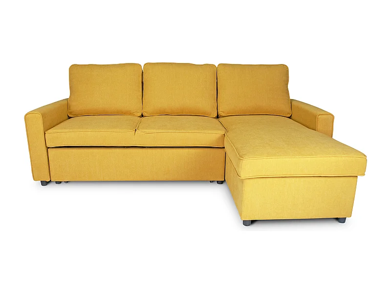 Divano letto angolare con contenitore, divano con chaise longue giallo mod. Kennedy