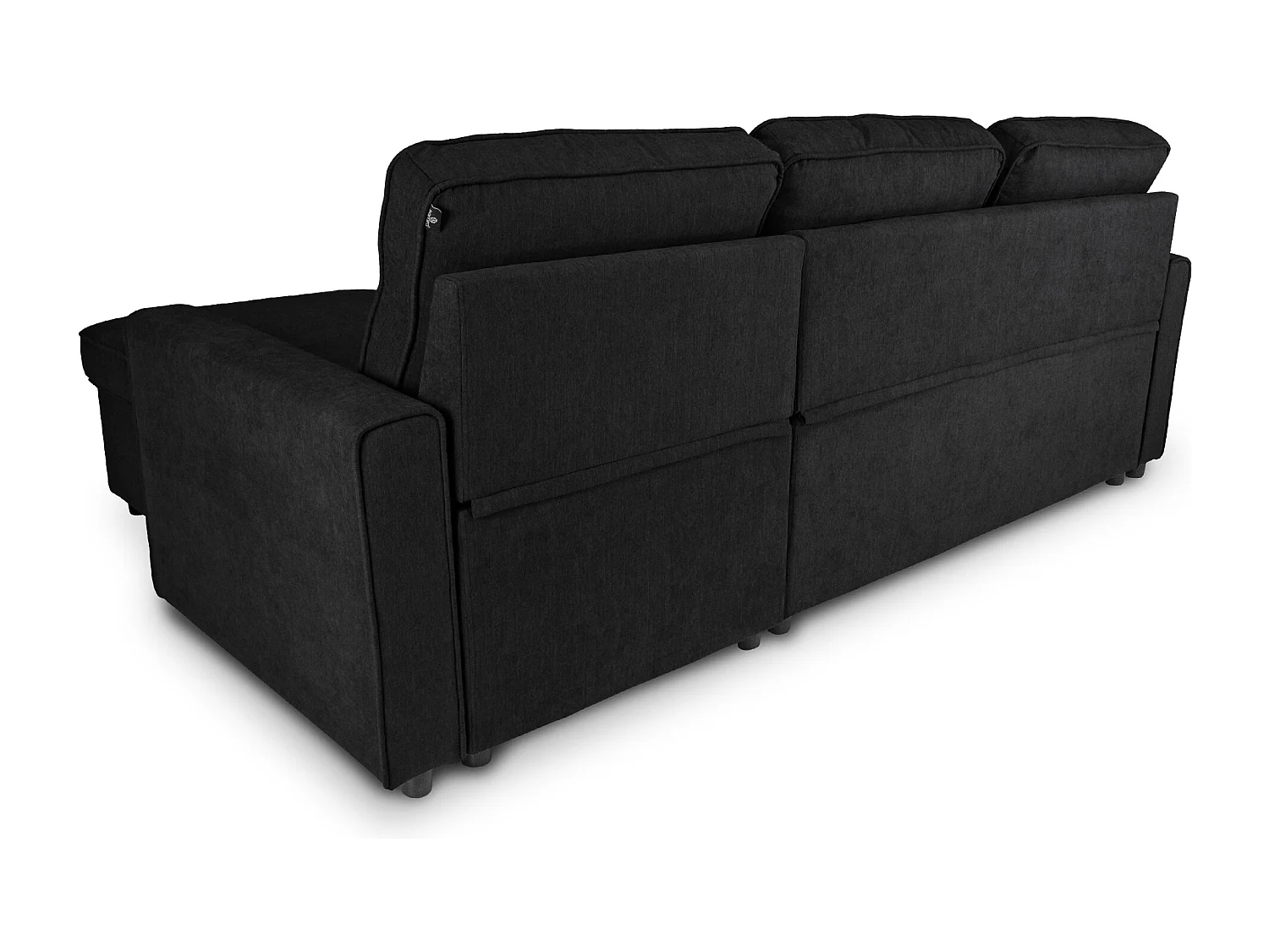 Divano letto angolare con contenitore, divano con chaise longue nero mod. Kennedy