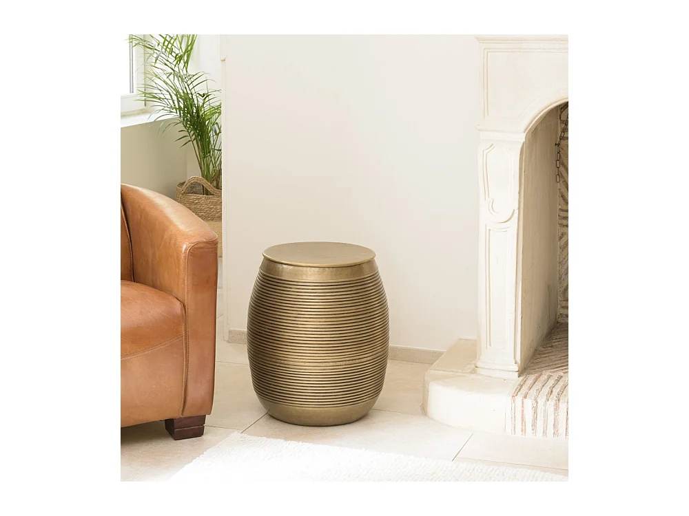 HONORE - Table d'appoint alu L40cm H45cm couleur laiton foncé strié