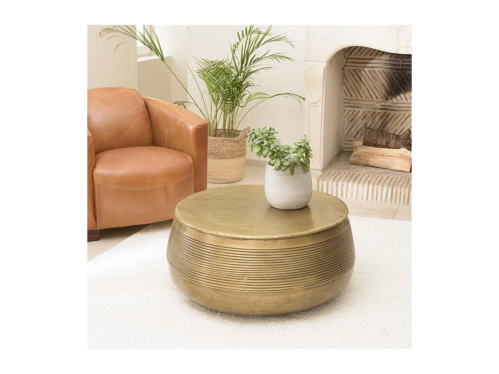 HONORE - Table basse ronde alu 70x70cm couleur laiton foncé pied strié