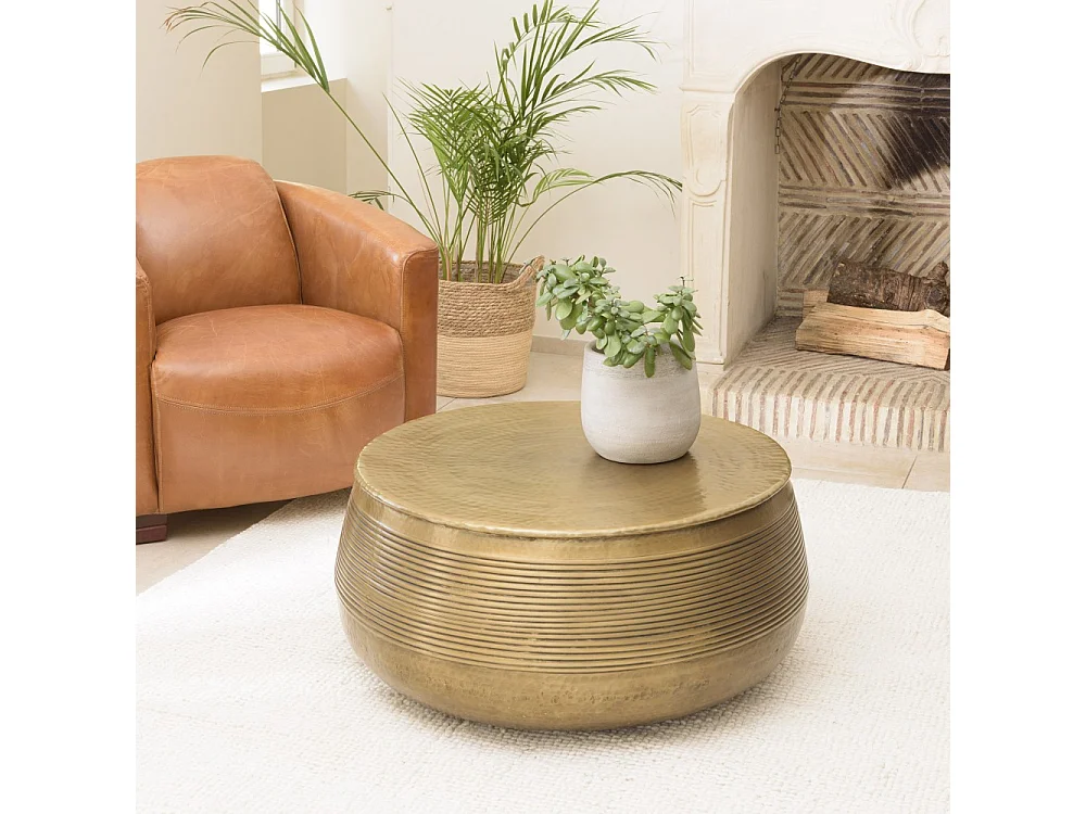 HONORE - Table basse ronde alu. 70x70cm pied strié couleur laiton