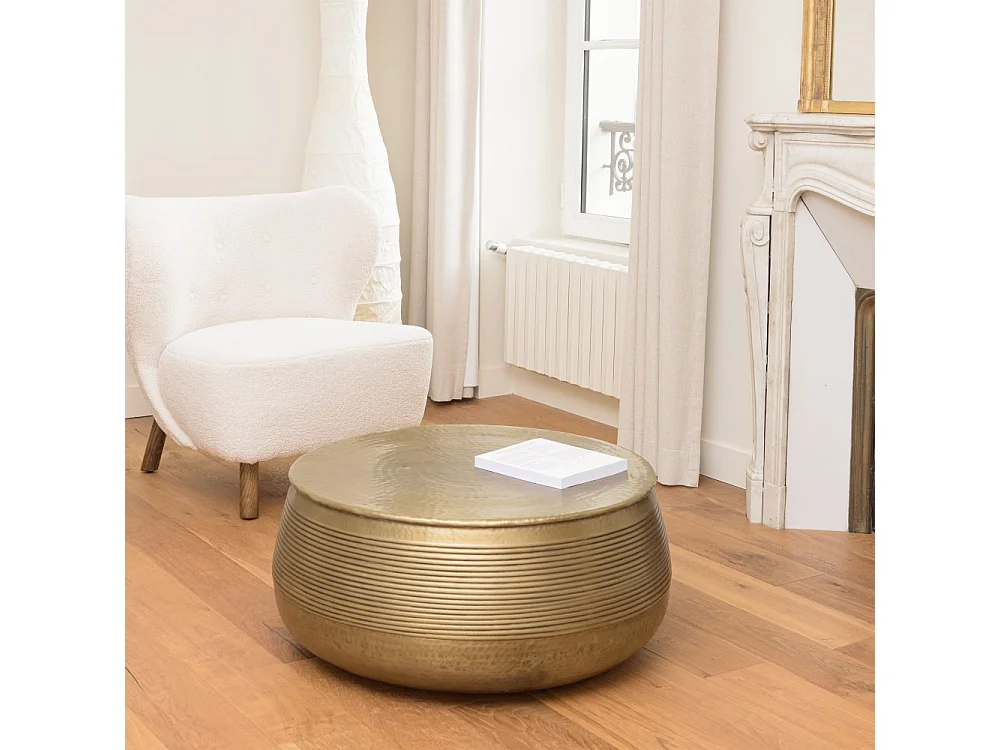 HONORE - Table basse ronde alu. 70x70cm pied strié couleur laiton