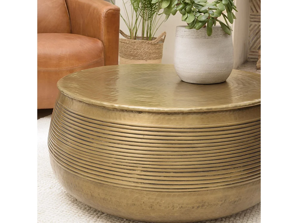 HONORE - Table basse ronde alu. 70x70cm pied strié couleur laiton