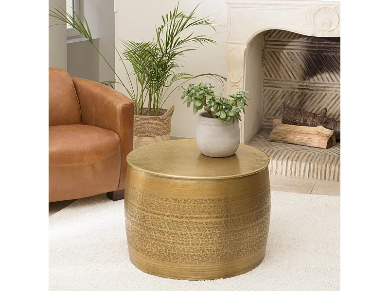 HONORE - Table basse alu. 60x60cm motifs arabesques couleur laiton