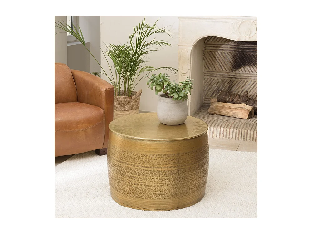 HONORE - Table basse alu 60x60cm couleur laiton pied motifs arabesques