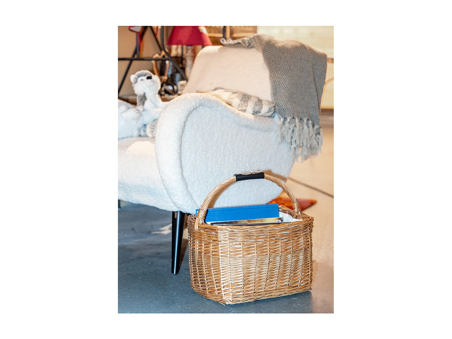 Panier rectangulaire en osier et coton