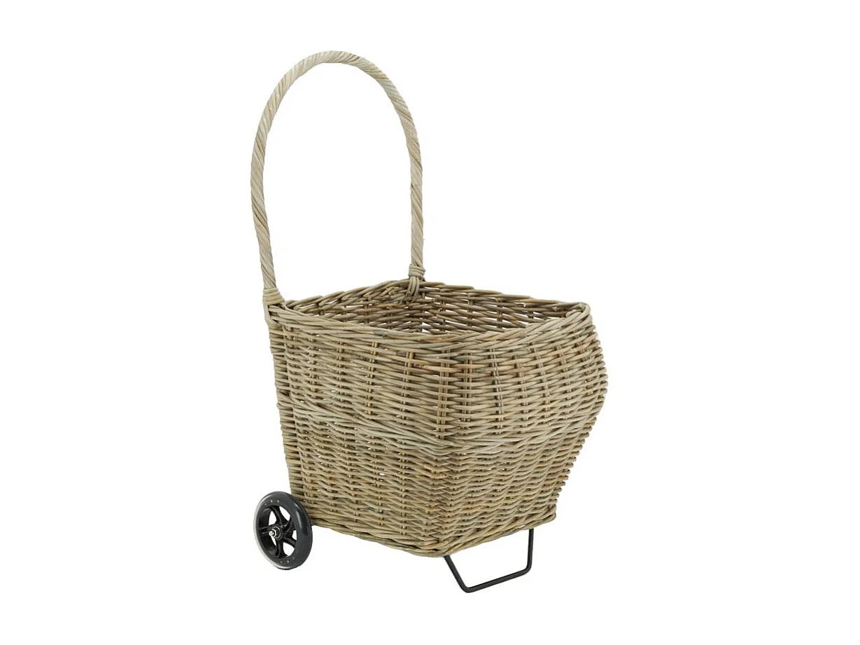 Chariot à bûches en rotin gris Arrondi