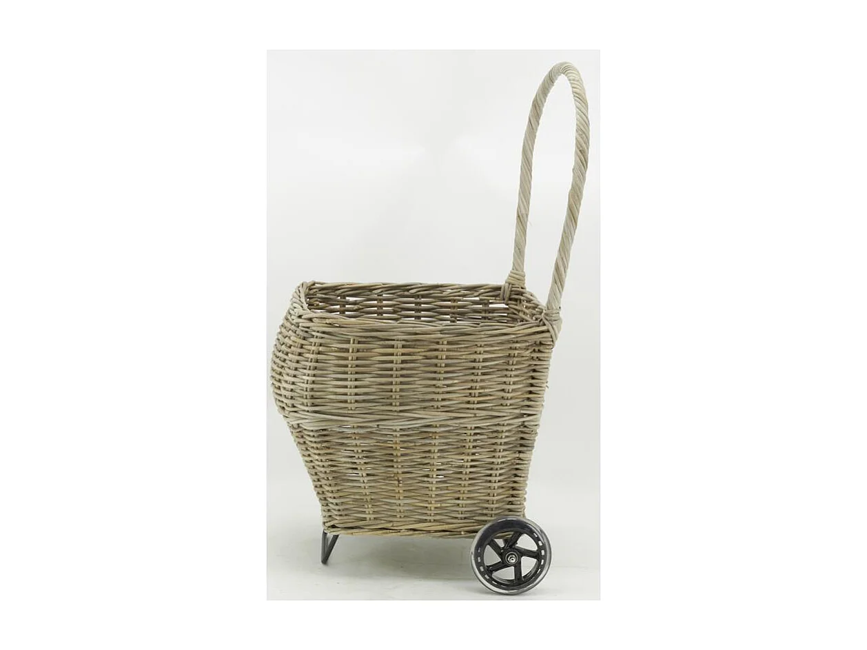 Chariot à bûches en rotin gris Arrondi