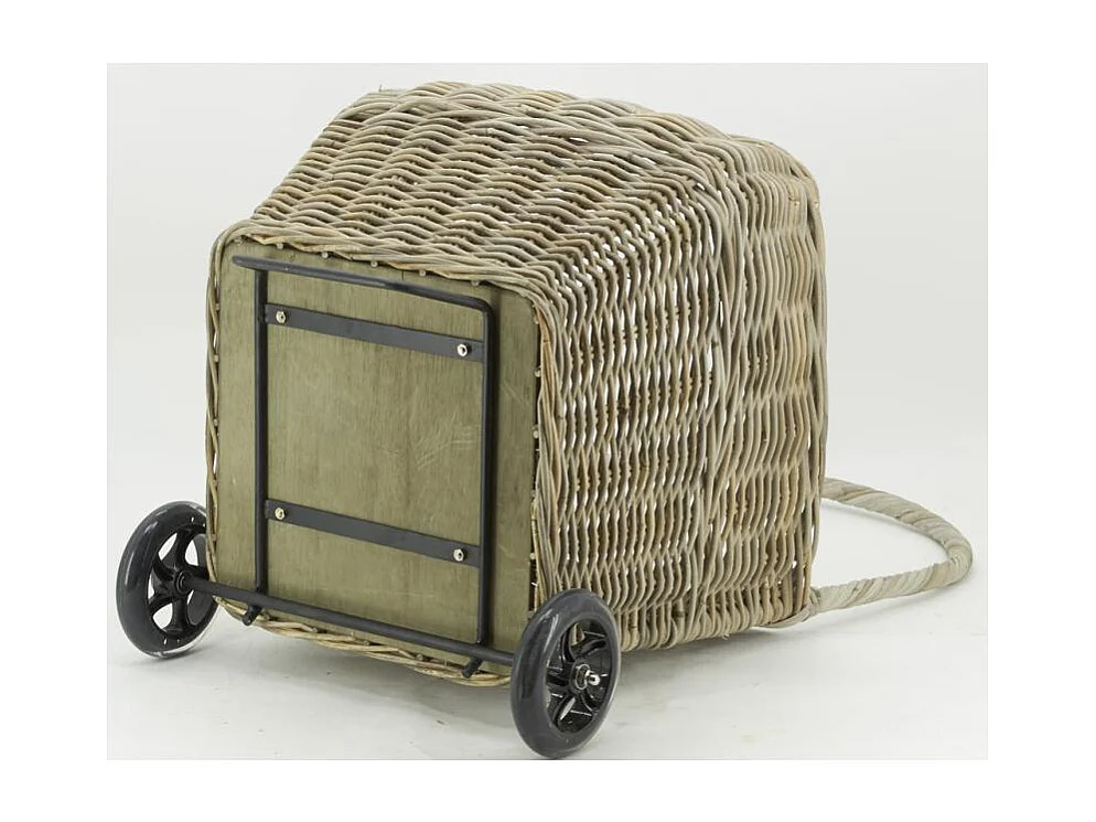 Chariot à bûches en rotin gris Arrondi